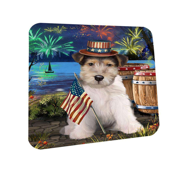 4th of July Independence Day Fireworks Wire Hair Fox Terrier Dog at the Lake Coasters Set of 4 CST51219