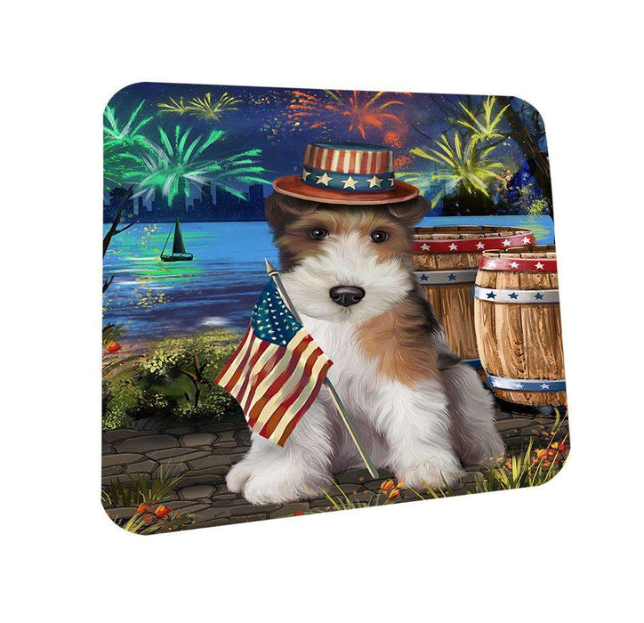4th of July Independence Day Fireworks Wire Hair Fox Terrier Dog at the Lake Coasters Set of 4 CST51220