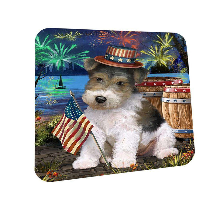 4th of July Independence Day Fireworks Wire Hair Fox Terrier Dog at the Lake Coasters Set of 4 CST51221