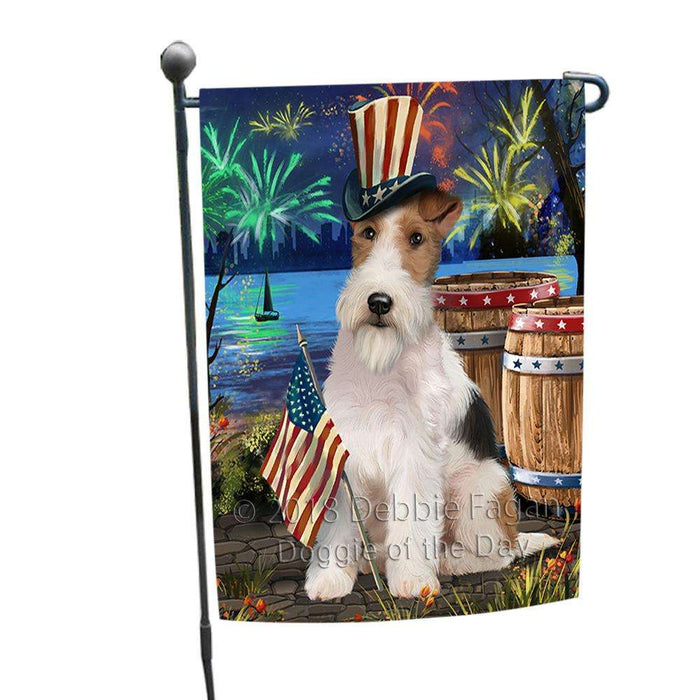 4th of July Independence Day Fireworks Wire Hair Fox Terrier Dog at the Lake Garden Flag GFLG51180