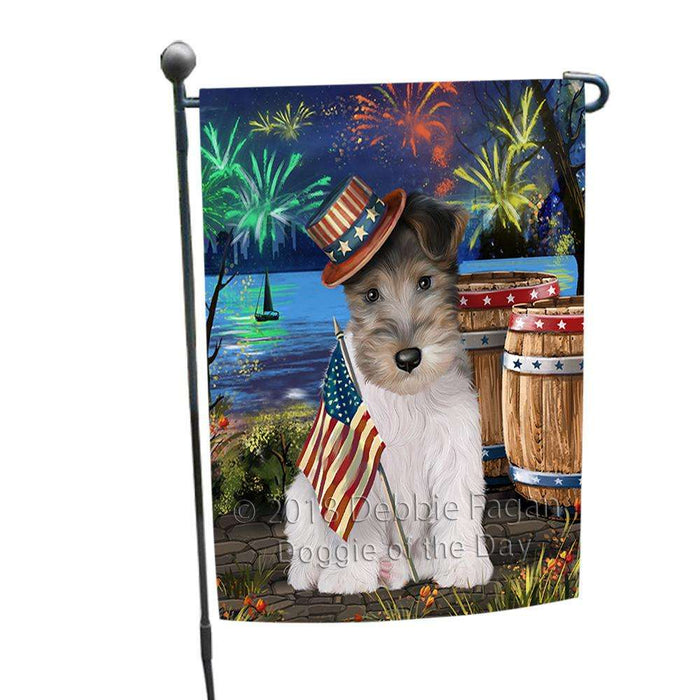 4th of July Independence Day Fireworks Wire Hair Fox Terrier Dog at the Lake Garden Flag GFLG51181