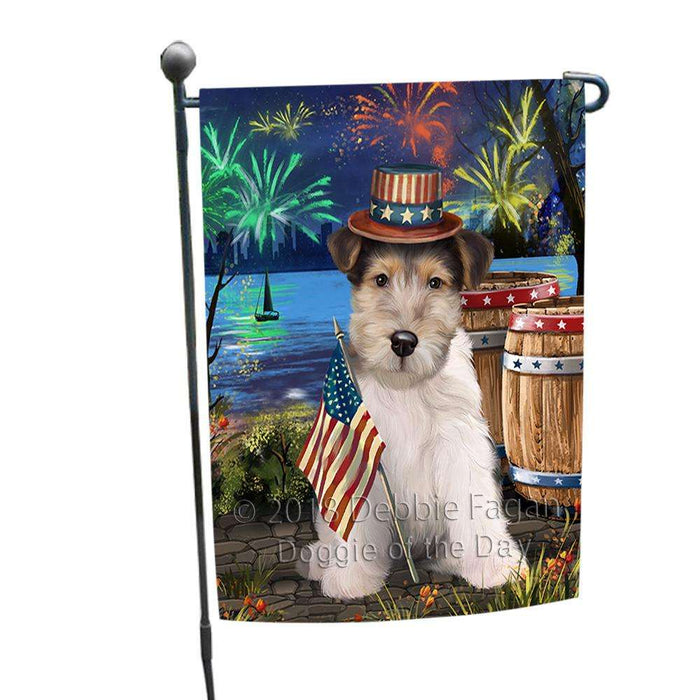 4th of July Independence Day Fireworks Wire Hair Fox Terrier Dog at the Lake Garden Flag GFLG51182