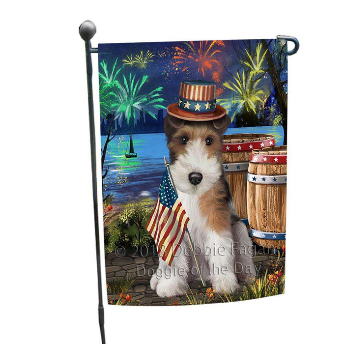 4th of July Independence Day Fireworks Wire Hair Fox Terrier Dog at the Lake Garden Flag GFLG51183