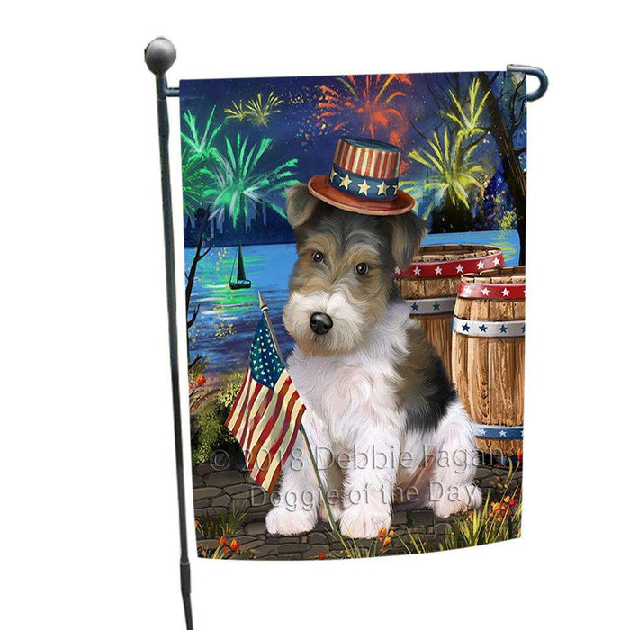4th of July Independence Day Fireworks Wire Hair Fox Terrier Dog at the Lake Garden Flag GFLG51184