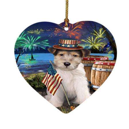 4th of July Independence Day Fireworks Wire Hair Fox Terrier Dog at the Lake Heart Christmas Ornament HPOR51260