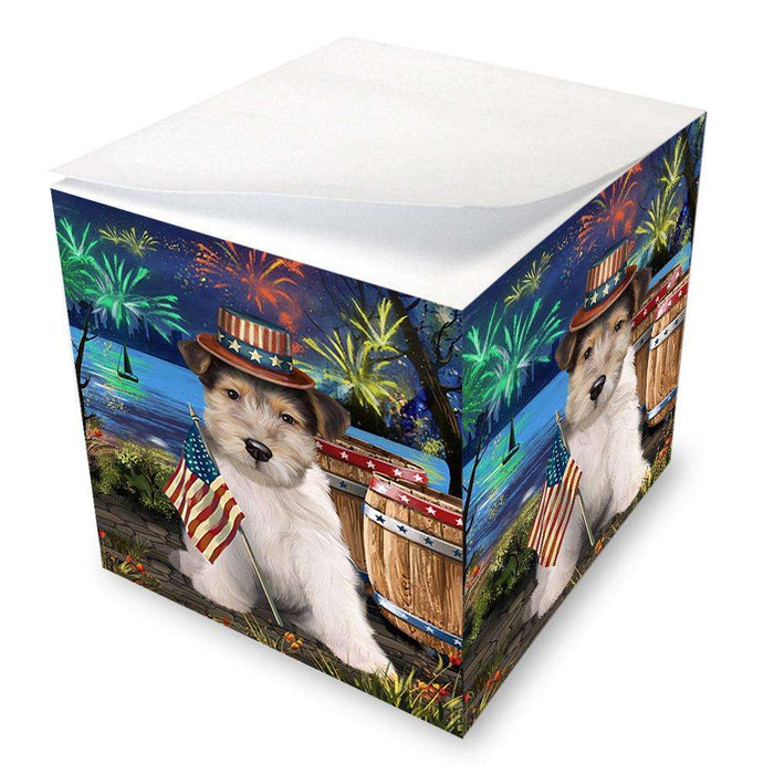 4th of July Independence Day Fireworks Wire Hair Fox Terrier Dog at the Lake Note Cube NOC51260
