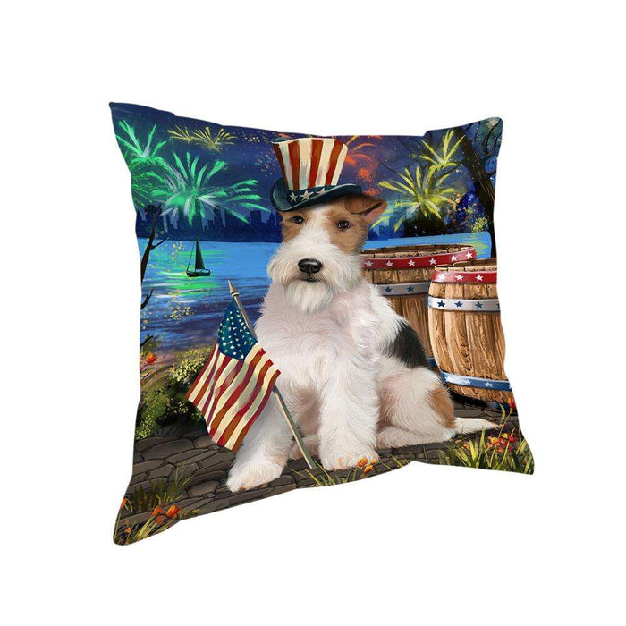 4th of July Independence Day Fireworks Wire Hair Fox Terrier Dog at the Lake Pillow PIL61096