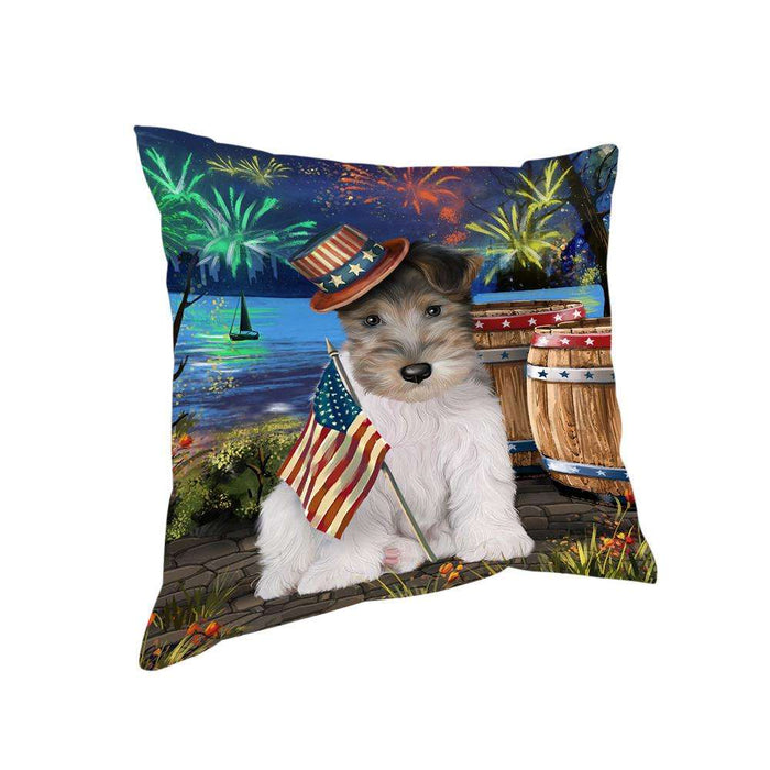 4th of July Independence Day Fireworks Wire Hair Fox Terrier Dog at the Lake Pillow PIL61100