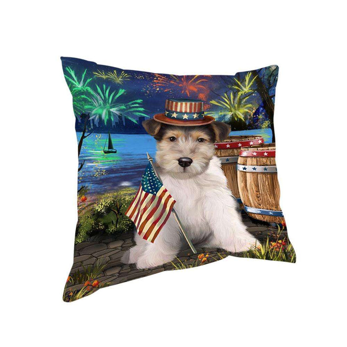 4th of July Independence Day Fireworks Wire Hair Fox Terrier Dog at the Lake Pillow PIL61104