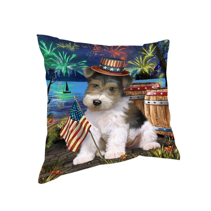 4th of July Independence Day Fireworks Wire Hair Fox Terrier Dog at the Lake Pillow PIL61112