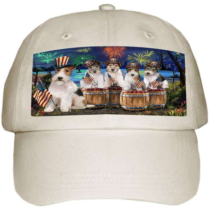 4th of July Independence Day Fireworks Wire Hair Fox Terriers at the Lake Ball Hat Cap HAT56916
