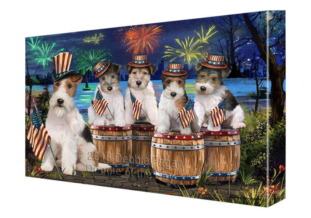 4th of July Independence Day Fireworks Wire Hair Fox Terriers at the Lake Canvas Print Wall Art Décor CVS76139