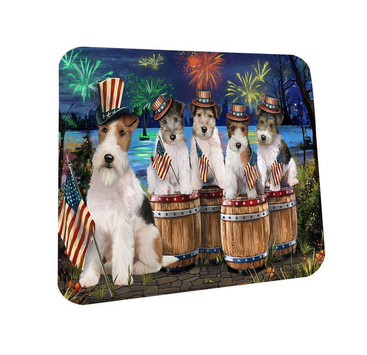 4th of July Independence Day Fireworks Wire Hair Fox Terriers at the Lake Coasters Set of 4 CST51020