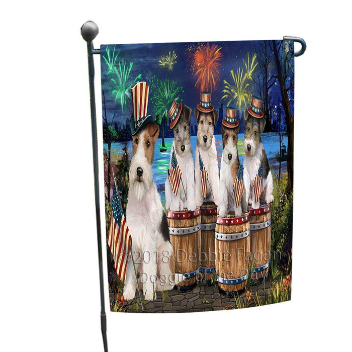 4th of July Independence Day Fireworks Wire Hair Fox Terriers at the Lake Garden Flag GFLG50983
