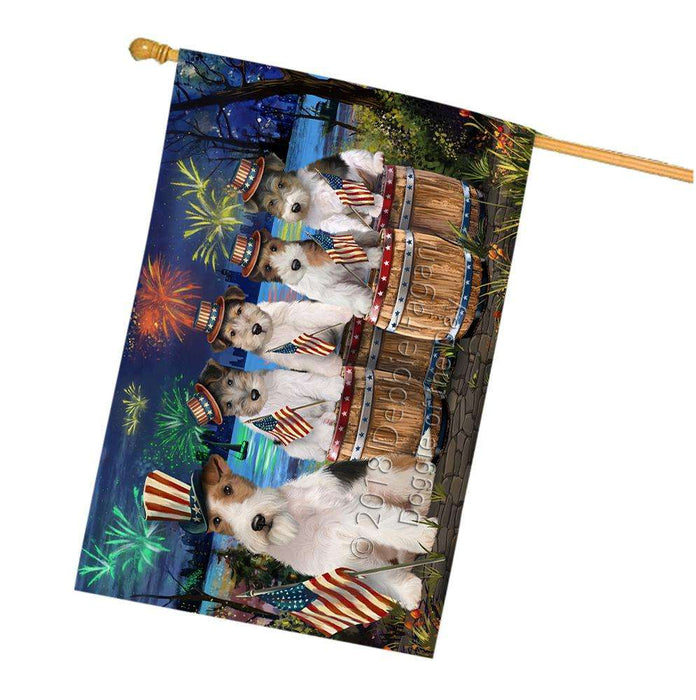 4th of July Independence Day Fireworks Wire Hair Fox Terriers at the Lake House Flag FLG51119