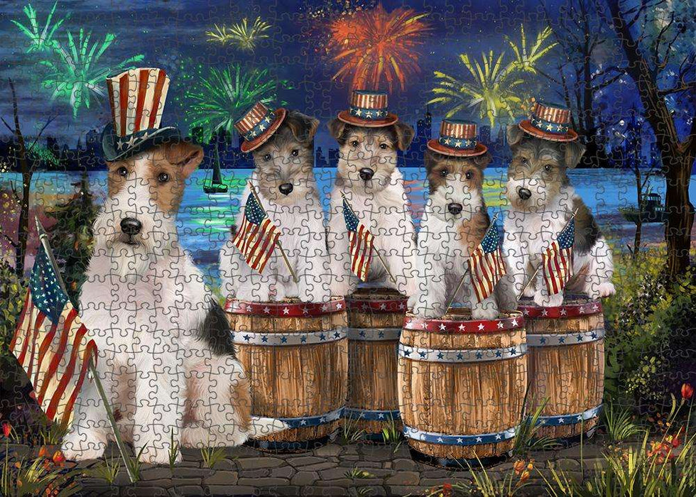4th of July Independence Day Fireworks Wire Hair Fox Terriers at the Lake Puzzle with Photo Tin PUZL57045