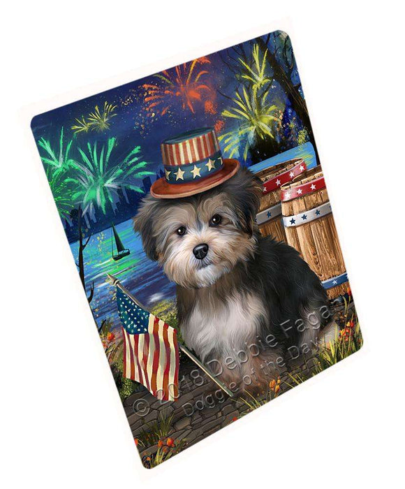 4th of July Independence Day Fireworks Yorkipoo Dog at the Lake Blanket BLNKT77475