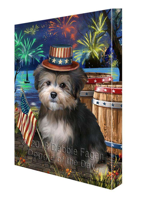 4th of July Independence Day Fireworks Yorkipoo Dog at the Lake Canvas Print Wall Art Décor CVS77984