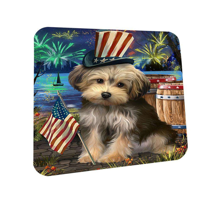 4th of July Independence Day Fireworks Yorkipoo Dog at the Lake Coasters Set of 4 CST51222