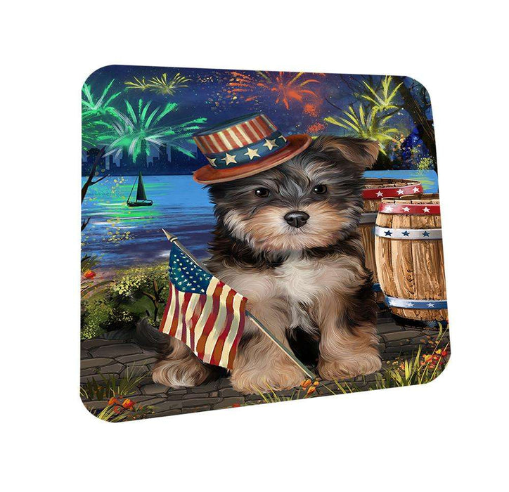 4th of July Independence Day Fireworks Yorkipoo Dog at the Lake Coasters Set of 4 CST51223