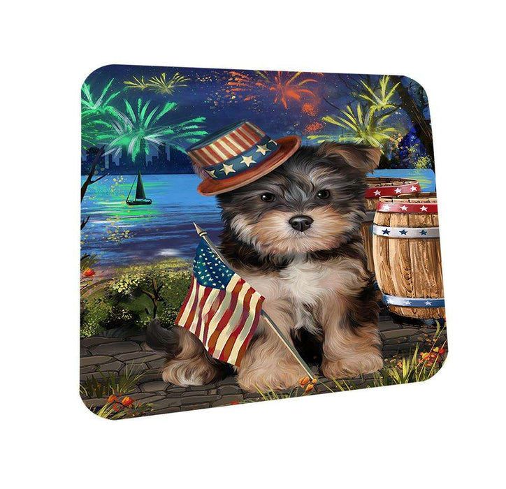 4th of July Independence Day Fireworks Yorkipoo Dog at the Lake Coasters Set of 4 CST51224