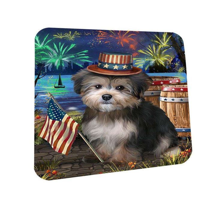 4th of July Independence Day Fireworks Yorkipoo Dog at the Lake Coasters Set of 4 CST51225