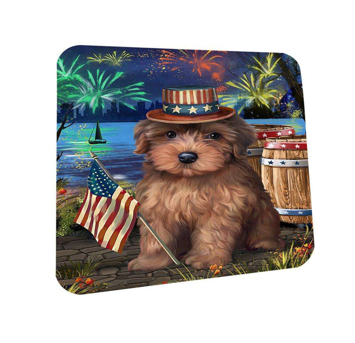 4th of July Independence Day Fireworks Yorkipoo Dog at the Lake Coasters Set of 4 CST51226