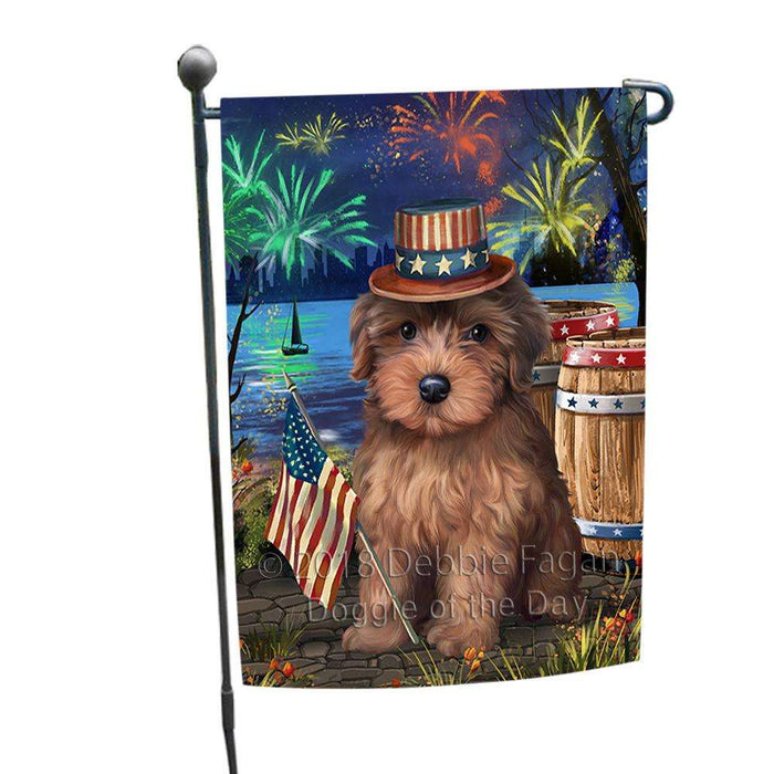 4th of July Independence Day Fireworks Yorkipoo Dog at the Lake Garden Flag GFLG51189