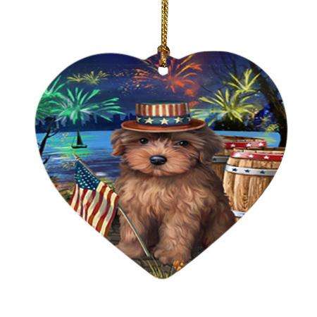 4th of July Independence Day Fireworks Yorkipoo Dog at the Lake Heart Christmas Ornament HPOR51267