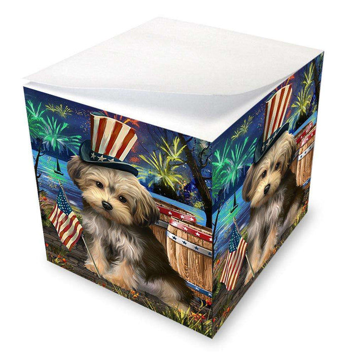 4th of July Independence Day Fireworks Yorkipoo Dog at the Lake Note Cube NOC51263