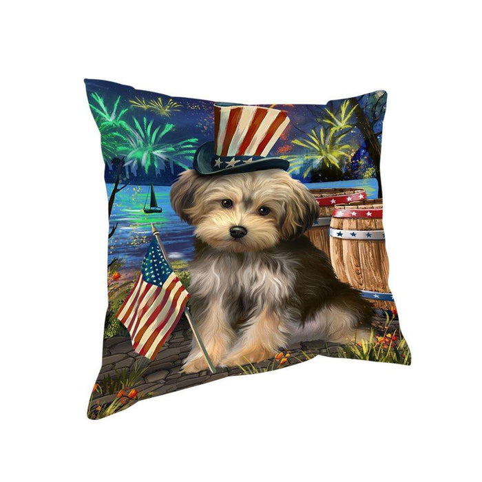 4th of July Independence Day Fireworks Yorkipoo Dog at the Lake Pillow PIL61116