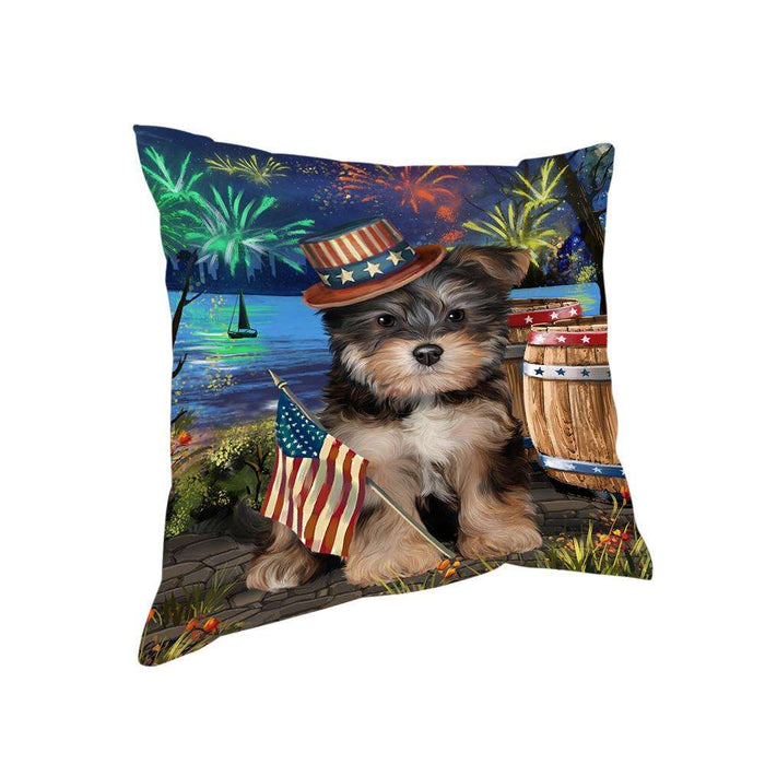 4th of July Independence Day Fireworks Yorkipoo Dog at the Lake Pillow PIL61120