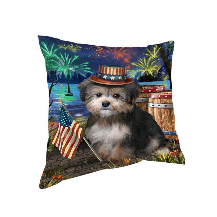4th of July Independence Day Fireworks Yorkipoo Dog at the Lake Pillow PIL61128