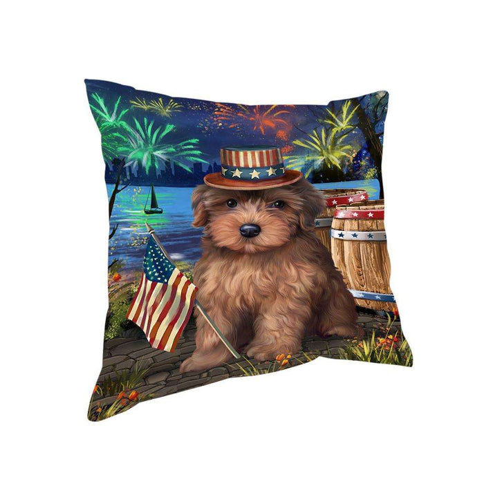 4th of July Independence Day Fireworks Yorkipoo Dog at the Lake Pillow PIL61132