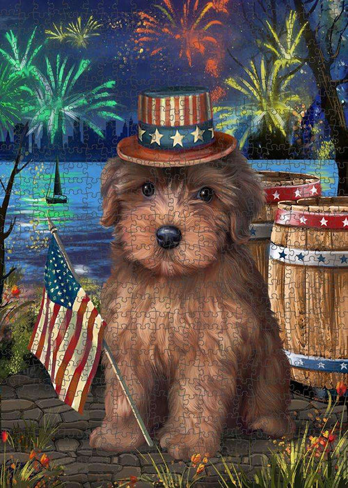 4th of July Independence Day Fireworks Yorkipoo Dog at the Lake Puzzle with Photo Tin PUZL57663