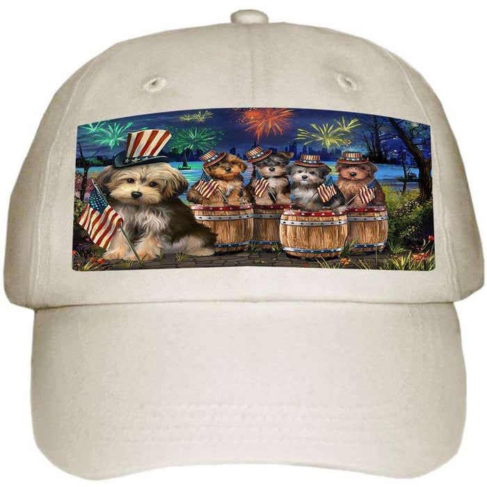 4th of July Independence Day Fireworks Yorkipoos at the Lake Ball Hat Cap HAT56919