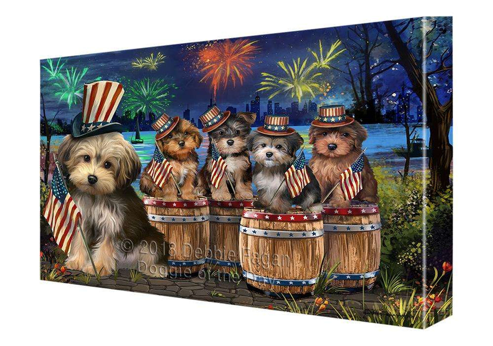 4th of July Independence Day Fireworks Yorkipoos at the Lake Canvas Print Wall Art Décor CVS76148