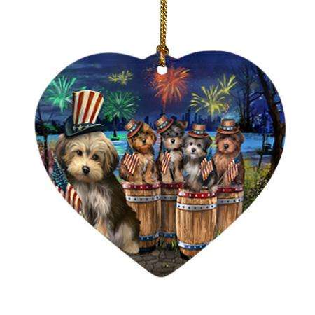 4th of July Independence Day Fireworks Yorkipoos at the Lake Heart Christmas Ornament HPOR51062