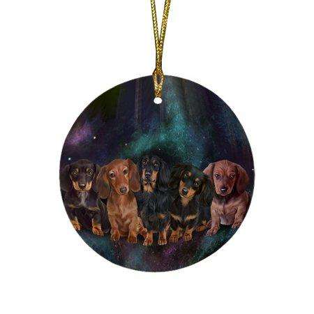 5 Dachshunds Dog Round Christmas Ornament RFPOR48219