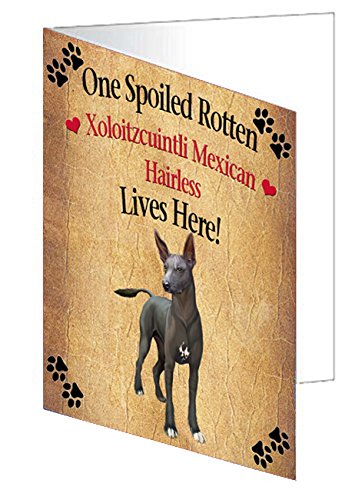Spoiled Rotten Xoloitzcuintli Mexican Haireless Dog Handmade Artwork Assorted Pets Greeting Cards and Note Cards with Envelopes for All Occasions and Holiday Seasons