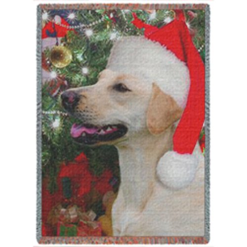 Yellow Lab Labrador Retriever Dog Christmas Holiday Woven Throw Blanket 54 x 38