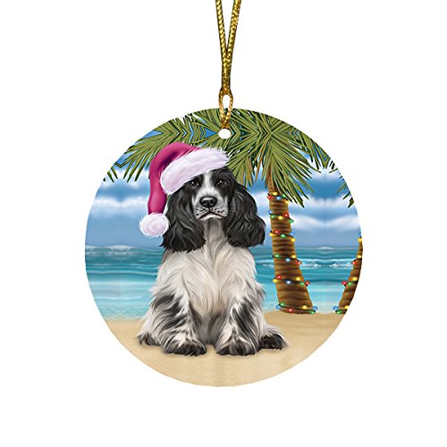 Summertime Cocker Spaniel Dog on Beach Christmas Round Flat Ornament POR1653