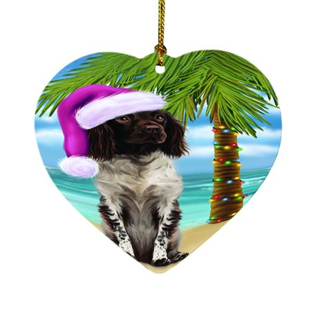 Summertime Happy Holidays Christmas Munsterlander Dog on Tropical Island Beach Heart Ornament D442