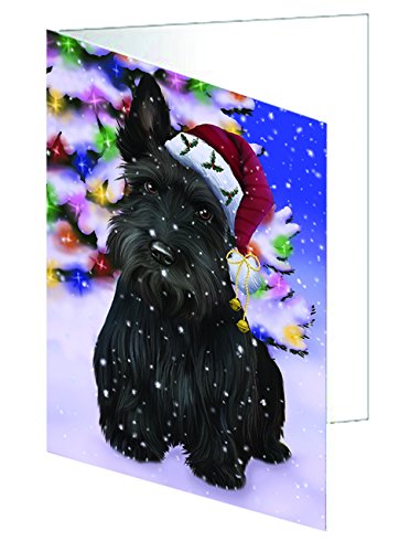Winterland Wonderland Scottish Terrier Dog In Christmas Holiday Scenic Background Handmade Artwork Assorted Pets Greeting Cards and Note Cards with Envelopes for All Occasions and Holiday Seasons