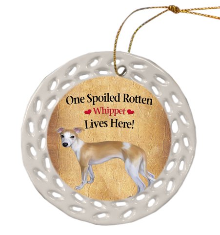 Whippet Dog Christmas Doily Ceramic Ornament