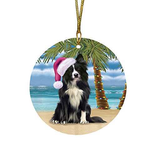 Summertime Border Collie Dog on Beach Christmas Round Flat Ornament POR1608