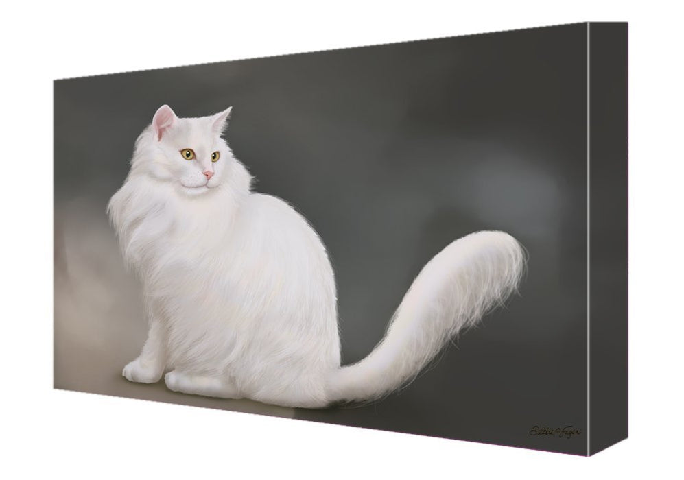 White Persian Cat Painting Printed on Canvas Wall Art Signed