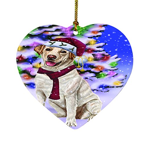 Winterland Wonderland Labrador Dog In Christmas Holiday Scenic Background Heart Ornament D504