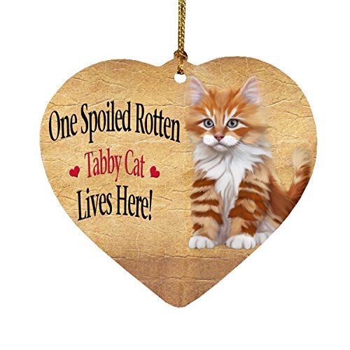 Spoiled Rotten Tabby Cat Heart Christmas Ornament