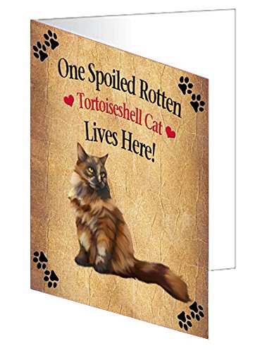 Spoiled Rotten Tortoiseshell Cat Handmade Artwork Assorted Pets Greeting Cards and Note Cards with Envelopes for All Occasions and Holiday Seasons